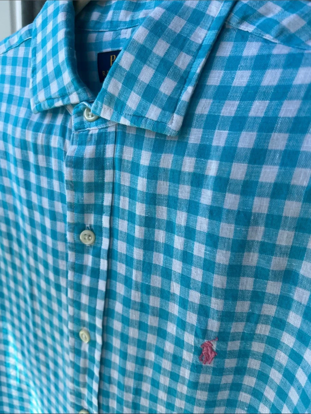 Polo by Ralph Lauren Teal and White Gingham Button-Down Shirt